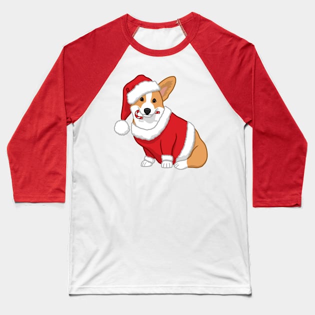 Cute Tan Corgi in Santa Christmas Costume Baseball T-Shirt by csforest